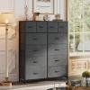 imageWLIVE Storage Organizer Unit with 12 Fabric Bins Storage Drawers Organizer with Steel Frame Tall Storage Tower Organizaton for Living Room Hallway Office Charcoal Black Wood Grain PrintDark Grey