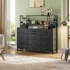 imageWLIVE Storage Organizer Unit with 15 Fabric Drawer ampamp 5 Open Shelves Tall Black Storage Drawers Organizer with Charging Station Storage Tower Organizaton for Living Room Hallway OfficeCharcoal Black Wood Grain Print