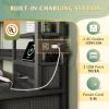 imageWLIVE Storage Organizer Unit with 15 Fabric Drawer ampamp 5 Open Shelves Tall Black Storage Drawers Organizer with Charging Station Storage Tower Organizaton for Living Room Hallway OfficeCharcoal Black Wood Grain Print