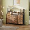 imageWLIVE Storage Organizer Unit with 15 Fabric Drawer ampamp 5 Open Shelves Tall Black Storage Drawers Organizer with Charging Station Storage Tower Organizaton for Living Room Hallway OfficeRustic Brown Wood Grain Print