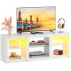 imageWLIVE TV Stand for 43 Inch TV Modern Entertainment Center with LED Lights ampamp Adjustable Glass Shelves Sturdy Media Console for Living Room BedroomGaming BlackWhite