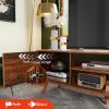 imageWLIVE TV Stand for 55 60 inch TV Modern Entertainment Center with Storage Cabinets Mid Century TV Console Table for Bedroom TV Stand for Living Room Charcoal BlackRetro Brown