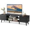 imageWLIVE TV Stand for 55 60 inch TV Modern Entertainment Center with Storage Cabinets Mid Century TV Console Table for Bedroom TV Stand for Living Room Charcoal BlackRelief Black