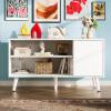 imageWLIVE TV Stand for 55 Inch TVs Entertainment Center with Storage Cabinet MidCentury TV Stands for Living Room and Bedroom 50quot TV Console BrownWhite