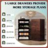 imageWLIVE Tall Dresser for Bedroom Wood Chest of Drawers with Mental Handles Black Bedroom Dresser with 5 Drawers Modern Minimalist Closet Store Organizer for Living Room HallwayBrown