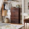 imageWLIVE Tall Dresser for Bedroom Wood Chest of Drawers with Mental Handles Black Bedroom Dresser with 5 Drawers Modern Minimalist Closet Store Organizer for Living Room HallwayBrown