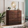imageWLIVE Tall Dresser for Bedroom Wood Chest of Drawers with Mental Handles Black Bedroom Dresser with 5 Drawers Modern Minimalist Closet Store Organizer for Living Room HallwayBrown