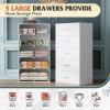 imageWLIVE Tall Dresser for Bedroom Wood Chest of Drawers with Mental Handles Black Bedroom Dresser with 5 Drawers Modern Minimalist Closet Store Organizer for Living Room HallwayWhite