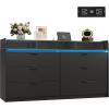 imageWLIVE Tall Dresser for Bedroom Wood Chest of Drawers with Mental Handles Black Bedroom Dresser with 5 Drawers Modern Minimalist Closet Store Organizer for Living Room HallwayBlack