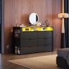 imageWLIVE Tall Dresser for Bedroom Wood Chest of Drawers with Mental Handles Black Bedroom Dresser with 5 Drawers Modern Minimalist Closet Store Organizer for Living Room HallwayBlack
