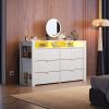 imageWLIVE Tall Dresser for Bedroom Wood Chest of Drawers with Mental Handles Black Bedroom Dresser with 5 Drawers Modern Minimalist Closet Store Organizer for Living Room HallwayWhite