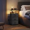 imageWLIVE White Night Stand with Charging Station LED Nightstand with 3 Fabric Drawers Tall Bedside Table with 3 USB Ports and 2 Outlets Dresser for Small Space 3193quot H Side Table for BedroomCharcoal Black Wood Grain Print