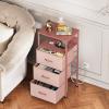 imageWLIVE White Night Stand with Charging Station LED Nightstand with 3 Fabric Drawers Tall Bedside Table with 3 USB Ports and 2 Outlets Dresser for Small Space 3193quot H Side Table for BedroomPink