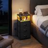 imageWLIVE White Night Stand with Charging Station LED Nightstand with 3 Fabric Drawers Tall Bedside Table with 3 USB Ports and 2 Outlets Dresser for Small Space 3193quot H Side Table for BedroomBlack
