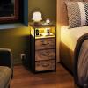 imageWLIVE White Night Stand with Charging Station LED Nightstand with 3 Fabric Drawers Tall Bedside Table with 3 USB Ports and 2 Outlets Dresser for Small Space 3193quot H Side Table for BedroomRustic Brown Wood Grain Print