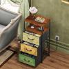 imageWLIVE White Night Stand with Charging Station LED Nightstand with 3 Fabric Drawers Tall Bedside Table with 3 USB Ports and 2 Outlets Dresser for Small Space 3193quot H Side Table for BedroomFloral Painted