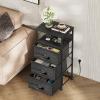imageWLIVE White Night Stand with Charging Station LED Nightstand with 3 Fabric Drawers Tall Bedside Table with 3 USB Ports and 2 Outlets Dresser for Small Space 3193quot H Side Table for BedroomCharcoal Black Wood Grain Print