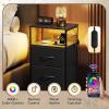imageWLIVE White Night Stand with Charging Station LED Nightstand with 3 Fabric Drawers Tall Bedside Table with 3 USB Ports and 2 Outlets Dresser for Small Space 3193quot H Side Table for BedroomBlack