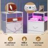 imageWLIVE White Night Stand with Charging Station LED Nightstand with 3 Fabric Drawers Tall Bedside Table with 3 USB Ports and 2 Outlets Dresser for Small Space 3193quot H Side Table for BedroomWhite