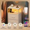 imageWLIVE White Night Stand with Charging Station LED Nightstand with 3 Fabric Drawers Tall Bedside Table with 3 USB Ports and 2 Outlets Dresser for Small Space 3193quot H Side Table for BedroomWhite