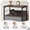 imageWLIVE White Night Stand with Charging Station LED Nightstand with 3 Fabric Drawers Tall Bedside Table with 3 USB Ports and 2 Outlets Dresser for Small Space 3193quot H Side Table for BedroomDark Grey
