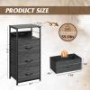 imageWLIVE White Night Stand with Charging Station LED Nightstand with 3 Fabric Drawers Tall Bedside Table with 3 USB Ports and 2 Outlets Dresser for Small Space 3193quot H Side Table for BedroomCharcoal Black Wood Grain Print