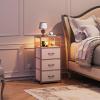 imageWLIVE White Night Stand with Charging Station LED Nightstand with 3 Fabric Drawers Tall Bedside Table with 3 USB Ports and 2 Outlets Dresser for Small Space 3193quot H Side Table for BedroomPink