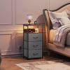 imageWLIVE White Night Stand with Charging Station LED Nightstand with 3 Fabric Drawers Tall Bedside Table with 3 USB Ports and 2 Outlets Dresser for Small Space 3193quot H Side Table for BedroomDark Grey