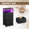 imageWLIVE White Night Stand with Charging Station LED Nightstand with 3 Fabric Drawers Tall Bedside Table with 3 USB Ports and 2 Outlets Dresser for Small Space 3193quot H Side Table for BedroomBlack