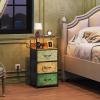 imageWLIVE White Night Stand with Charging Station LED Nightstand with 3 Fabric Drawers Tall Bedside Table with 3 USB Ports and 2 Outlets Dresser for Small Space 3193quot H Side Table for BedroomFloral Painted