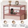 imageWLIVE White Night Stand with Charging Station LED Nightstand with 3 Fabric Drawers Tall Bedside Table with 3 USB Ports and 2 Outlets Dresser for Small Space 3193quot H Side Table for BedroomPink