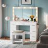 imageWLIVE White Vanity Desk with Large Mirror and Lights Makeup Table w7 Drawers ampamp Power Outlets Modern Vanity Table Set with Chair Dressing Table for Bedroom Dressing Room GirlModern