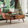 imageWLIVE Wood Lift Top Coffee Table with Hidden Compartment and Adjustable Storage Shelf Lift Tabletop Dining Table for Home Living Room Office Charcoal BlackRetro Brown
