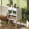 imageWLIVE Wood Nightstand Set of 2 Night Stand Sets with 2 Rattan Decor Drawers End Tables with Solid Legs Bed Side Table for Bedroom Living Room Natural OakSolid White