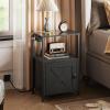 imageWLIWLIVE End Table with Charging Station Bed Side Table with Open Shelf and Cabinet Farmhouse Night Stand End Tables Living Room Bedroom Small Spaces White and GreigeBlack