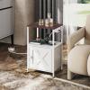 imageWLIWLIVE End Table with Charging Station Bed Side Table with Open Shelf and Cabinet Farmhouse Night Stand End Tables Living Room Bedroom Small Spaces White and GreigeEspresso