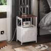 imageWLIWLIVE End Table with Charging Station Bed Side Table with Open Shelf and Cabinet Farmhouse Night Stand End Tables Living Room Bedroom Small Spaces White and GreigeEspresso