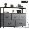 imageWLIVE Black Dresser for Bedroom 5 Drawer Dressers with Charging Station Fabric Chest of Drawers with Open Shelves Storage Dresser for Living Room Closet EntrywayDark Gray