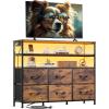imageWLIVE Black TV Stand for 40 45 inch TV Entertainment Center with LED Lights ampamp Charging Station TV Media Console Table with 6 Fabric Drawers and Open Shelves for Living Room Hallway Wood TopRustic Brown
