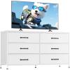 imageWLIVE Black TV Stand for 60 65 70 inch TV Large Entertainment Center with 6 Fabric Drawer TV Media Console Table with Wood Top Adjustable Feet for Living Room HallwayWhite