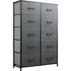 imageWLIVE Black Tall Dresser for Bedroom with 10 Drawers Chest of Drawers Dressers Bedroom Furniture Storage Organizer Unit with Fabric Bins for Closet Hallway Living RoomDark Grey
