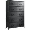 imageWLIVE Black Tall Dresser for Bedroom with 10 Drawers Chest of Drawers Dressers Bedroom Furniture Storage Organizer Unit with Fabric Bins for Closet Hallway Living RoomCharcoal Black Wood Grain Print