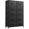 imageWLIVE Black Tall Dresser for Bedroom with 10 Drawers Chest of Drawers Dressers Bedroom Furniture Storage Organizer Unit with Fabric Bins for Closet Hallway Living RoomCharcoal Black