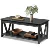 imageWLIVE Coffee Table 39quot Coffee Table with Storage ampamp Drawers 2Tier Wood Center Table for Living Room Apartment Bedroom Metal Table Legs Rustic BrownCharcoal Black