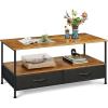 imageWLIVE Coffee Table 39quot Coffee Table with Storage ampamp Drawers 2Tier Wood Center Table for Living Room Apartment Bedroom Metal Table Legs Rustic BrownRustic Brown