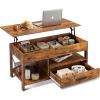imageWLIVE Coffee Table 39quot Lift Top Coffee Table with Hidden Compartment Storage Drawers and Storage Shelf for Living Room Reception Room EspressoRustic Brown