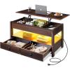 imageWLIVE Coffee Table Lift Top Coffee Table with 2 Drawers Large Hidden Hidden Compartment and Open Shelf Lift Tabletop Dining Table for Living Room BlackEspresso