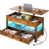 imageWLIVE Coffee Table Lift Top Coffee Table with 2 Drawers Large Hidden Hidden Compartment and Open Shelf Lift Tabletop Dining Table for Living Room BlackRustic Brown