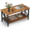 imageWLIVE Coffee Table for Living Room 39quot Modern 2Tier Center Table with Round Corners Storage Shelf Farmhouse Style Small Coffee Table with Metal Frame Rustic BrownRustic Brown