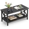 imageWLIVE Coffee Table for Living Room 39quot Modern 2Tier Center Table with Round Corners Storage Shelf Farmhouse Style Small Coffee Table with Metal Frame Rustic BrownBlack